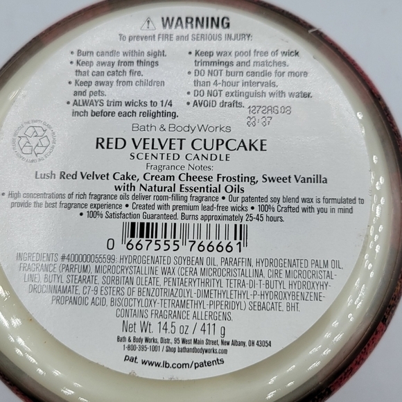 Bath & Body Works Red Velvet Cupcake 3 wick candle - Picture 3 of 4